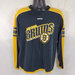 NHL Boston Bruins Shirt Long Sleeve Reebok Black Yellow Vintage Mens Medium